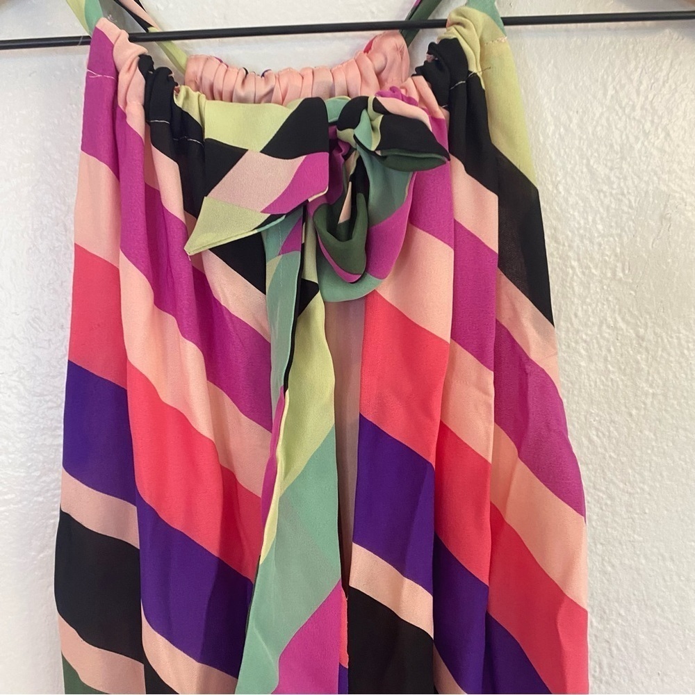 Trina Turk silk Rancho wind chimes multicolored stripped dress size large - Picture 5 of 6